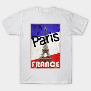 Paris France Eiffel Tower French Flag Hot Air Balloon T-Shirt